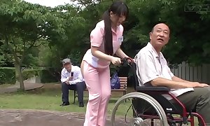 Subtitled bizarre japanese half naked caregiver into the open air